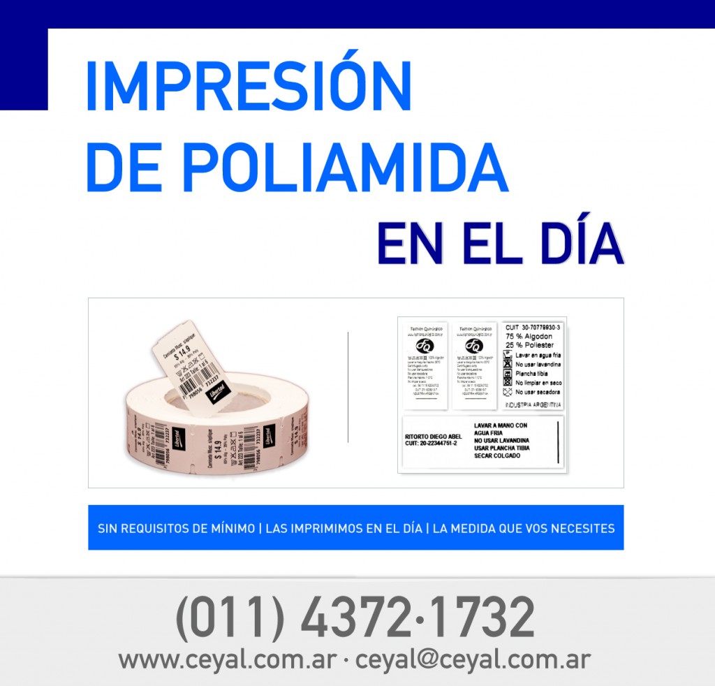 POLIAMIDA Y AUTOADHESIVAS EN EL DÍAS Etiquetas impresas en el día
